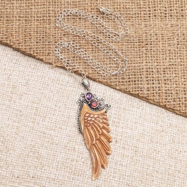 Alternate image for Garnet and Amethyst Angel Wing Pendant Necklace Ethereal Angel