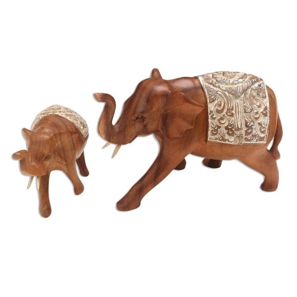 Alternate image for Artisan Crafted Elephant Sculptures Pair Royal Mother and Child