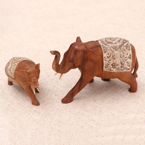 Alternate image for Artisan Crafted Elephant Sculptures Pair Royal Mother and Child
