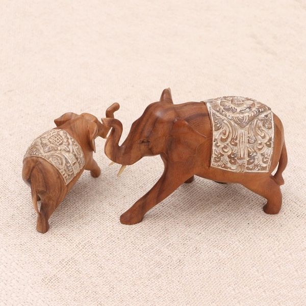 Alternate image for Artisan Crafted Elephant Sculptures Pair Royal Mother and Child