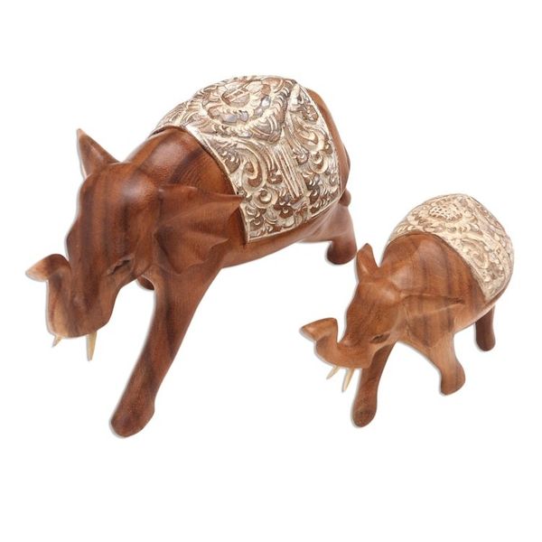 Alternate image for Artisan Crafted Elephant Sculptures Pair Royal Mother and Child