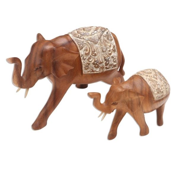 Alternate image for Artisan Crafted Elephant Sculptures Pair Royal Mother and Child