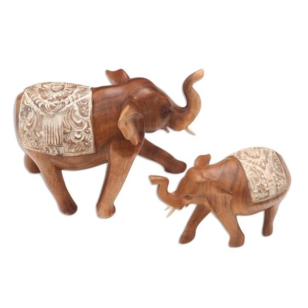Alternate image for Artisan Crafted Elephant Sculptures Pair Royal Mother and Child