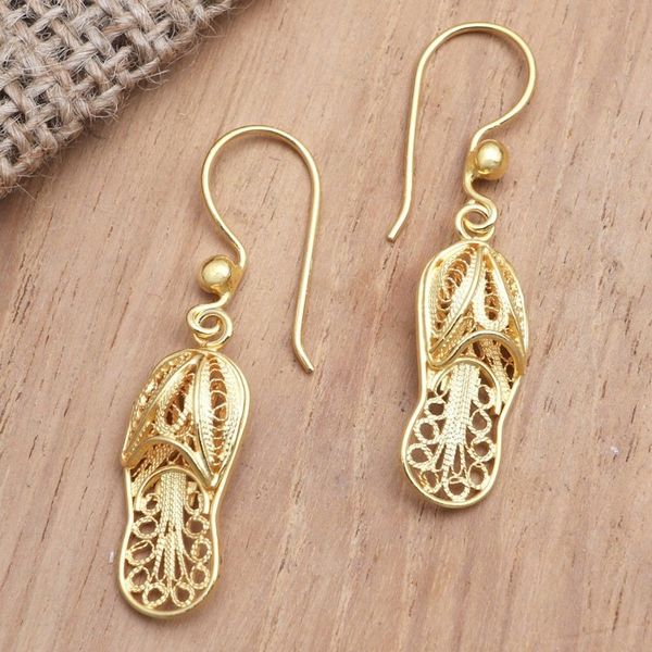 Alternate image for Gold-Plated Shoe-Themed Dangle Earrings Golden Slipper