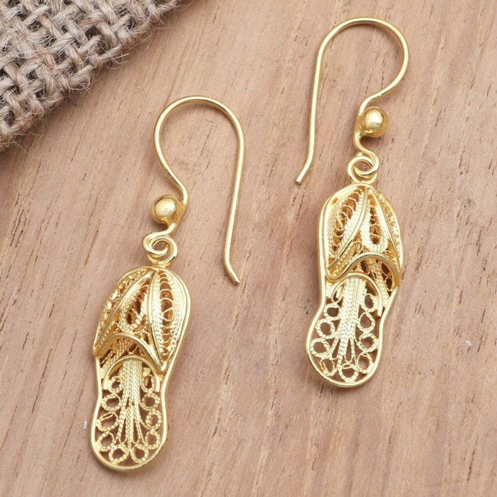 Gold-Plated Shoe-Themed Dangle Earrings 'Golden Slipper'