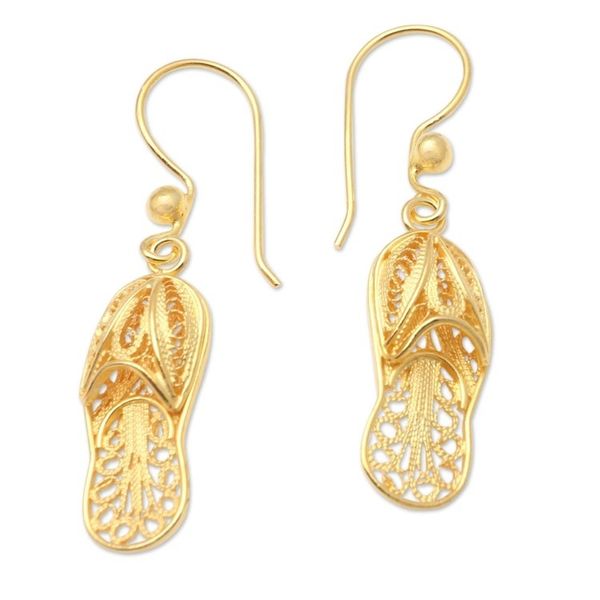 Alternate image for Gold-Plated Shoe-Themed Dangle Earrings Golden Slipper