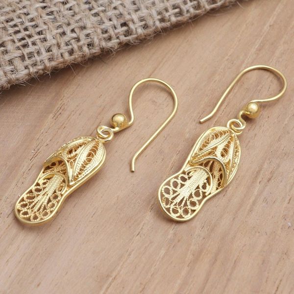 Alternate image for Gold-Plated Shoe-Themed Dangle Earrings Golden Slipper