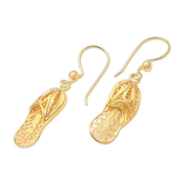Alternate image for Gold-Plated Shoe-Themed Dangle Earrings Golden Slipper