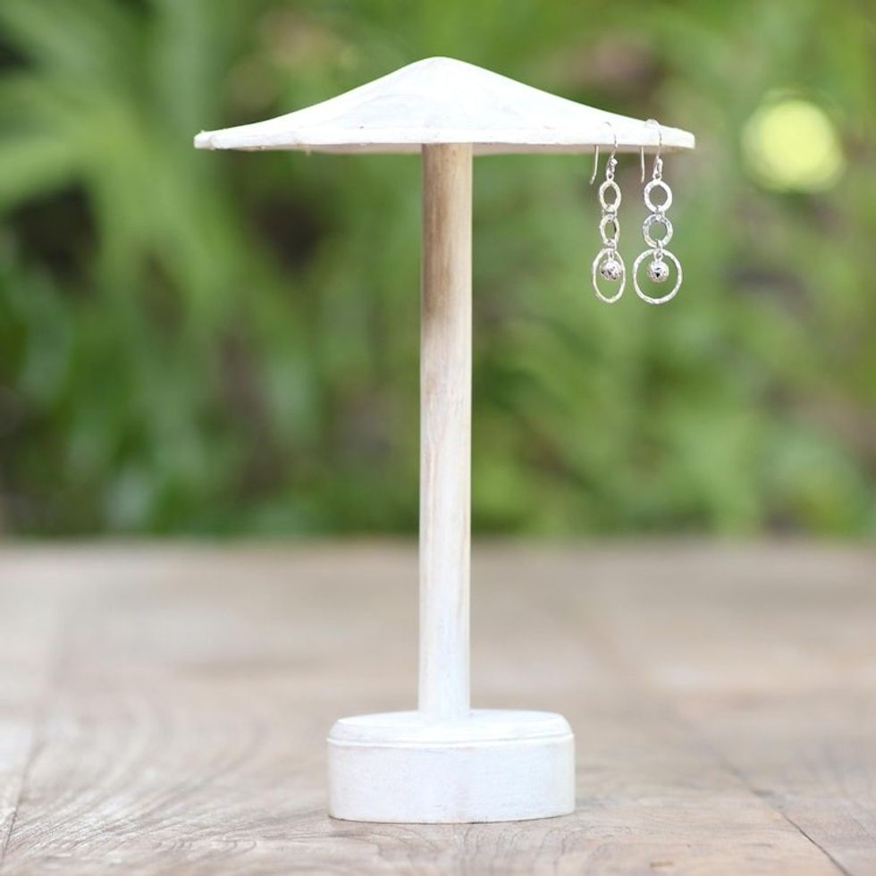 Hand Painted Jempinis Wood Jewelry Holder 'White Umbrella'