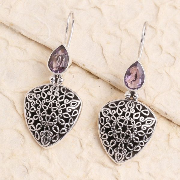 Alternate image for Hand Made Sterling Silver Amethyst Drop Earrings Fly Away