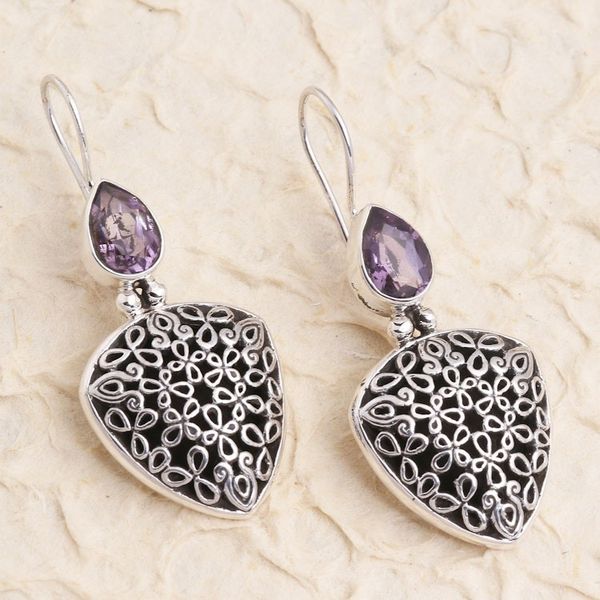 Alternate image for Hand Made Sterling Silver Amethyst Drop Earrings Fly Away