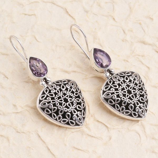 Alternate image for Hand Made Sterling Silver Amethyst Drop Earrings Fly Away