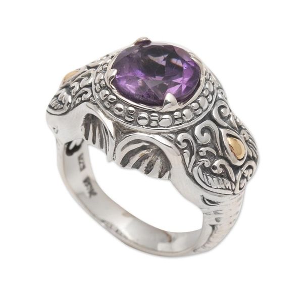 Alternate image for Mens Elephant-Themed Amethyst Ring Maharaja