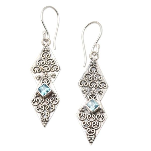 Alternate image for Sterling Silver and Blue Topaz Dangle Earrings Double Kite in Blue