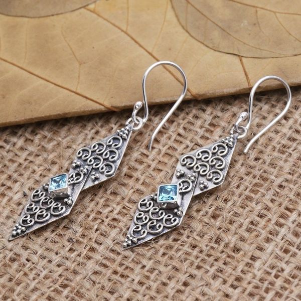 Alternate image for Sterling Silver and Blue Topaz Dangle Earrings Double Kite in Blue