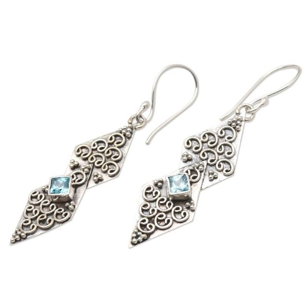 Alternate image for Sterling Silver and Blue Topaz Dangle Earrings Double Kite in Blue