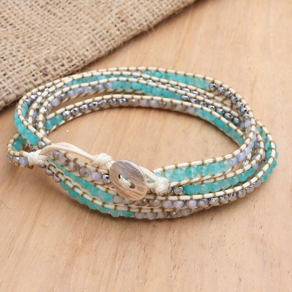 Alternate image for Hand Made Amazonite and Hematite Beaded Wrap Bracelet Sea Ice
