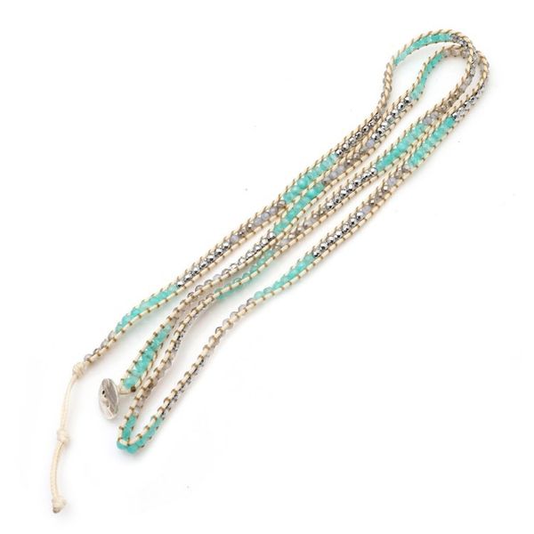 Alternate image for Hand Made Amazonite and Hematite Beaded Wrap Bracelet Sea Ice