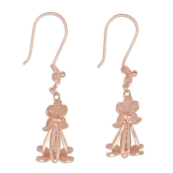 Alternate image for Hand Crafted Rose Gold Plated Flower Dangle Earrings Flower Wings