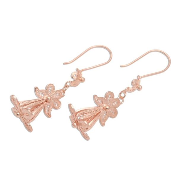 Alternate image for Hand Crafted Rose Gold Plated Flower Dangle Earrings Flower Wings