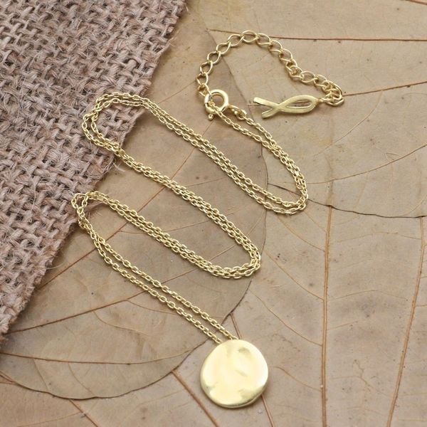 Alternate image for Gold-Plated Sterling Silver Round Pendant Necklace Meditation Coin