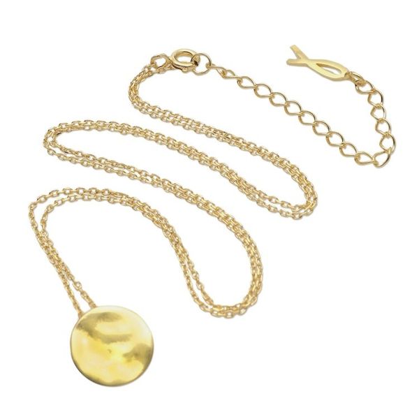Alternate image for Gold-Plated Sterling Silver Round Pendant Necklace Meditation Coin