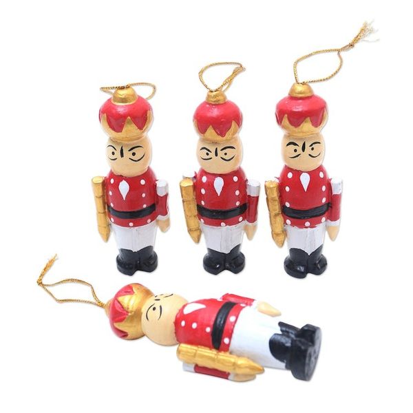 Alternate image for Hand Crafted Albesia Wood Holiday Ornaments Set of 4 Toy Soldiers