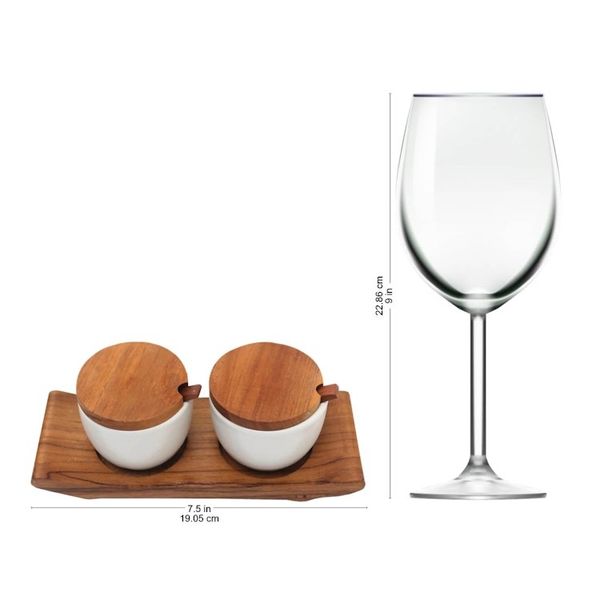 Alternate image for Hand Made Ceramic and Teak Wood Condiment Set Flavor Duo in White