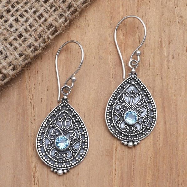 Alternate image for Blue Topaz and Sterling Silver Dangle Earrings Blue Birthday