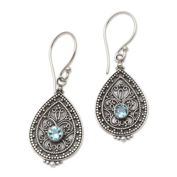 Alternate image for Blue Topaz and Sterling Silver Dangle Earrings Blue Birthday