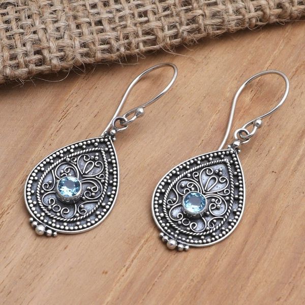 Alternate image for Blue Topaz and Sterling Silver Dangle Earrings Blue Birthday