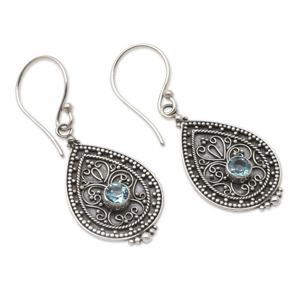 Alternate image for Blue Topaz and Sterling Silver Dangle Earrings Blue Birthday