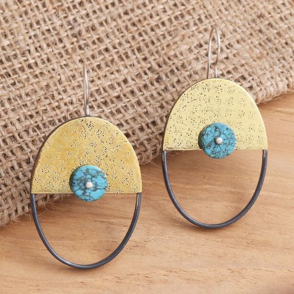 Alternate image for Brass Oval Drop Earrings with Sterling Silver Hooks Golden Oval