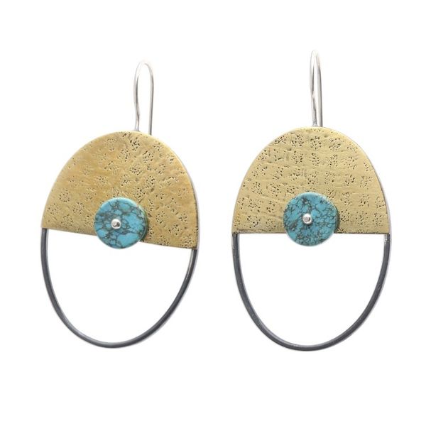 Alternate image for Brass Oval Drop Earrings with Sterling Silver Hooks Golden Oval