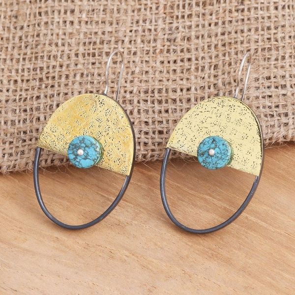 Alternate image for Brass Oval Drop Earrings with Sterling Silver Hooks Golden Oval