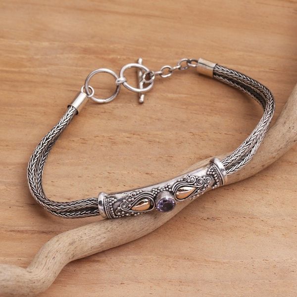 Alternate image for Sterling Silver Naga Chain Bracelet with Amethyst Front to Back in Purple
