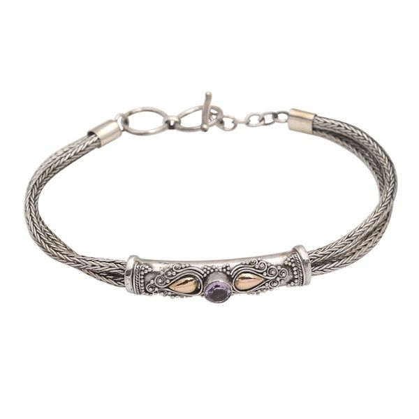 Alternate image for Sterling Silver Naga Chain Bracelet with Amethyst Front to Back in Purple