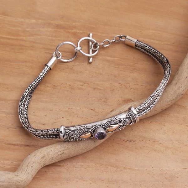 Alternate image for Sterling Silver Naga Chain Bracelet with Amethyst Front to Back in Purple