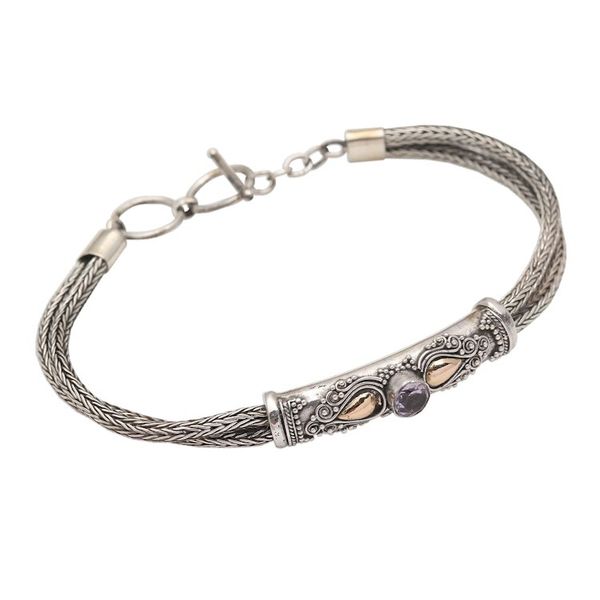 Alternate image for Sterling Silver Naga Chain Bracelet with Amethyst Front to Back in Purple