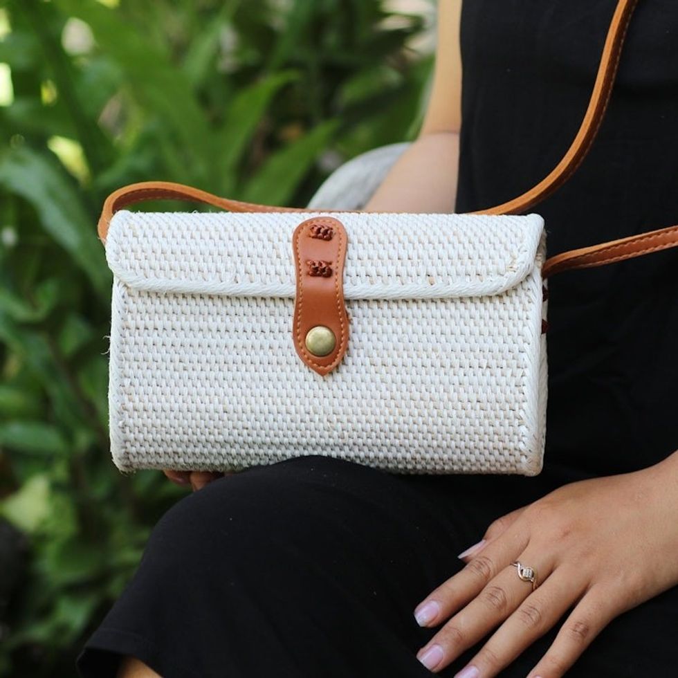 Woven Bamboo and Leather Sling Bag 'Everyday Weave'