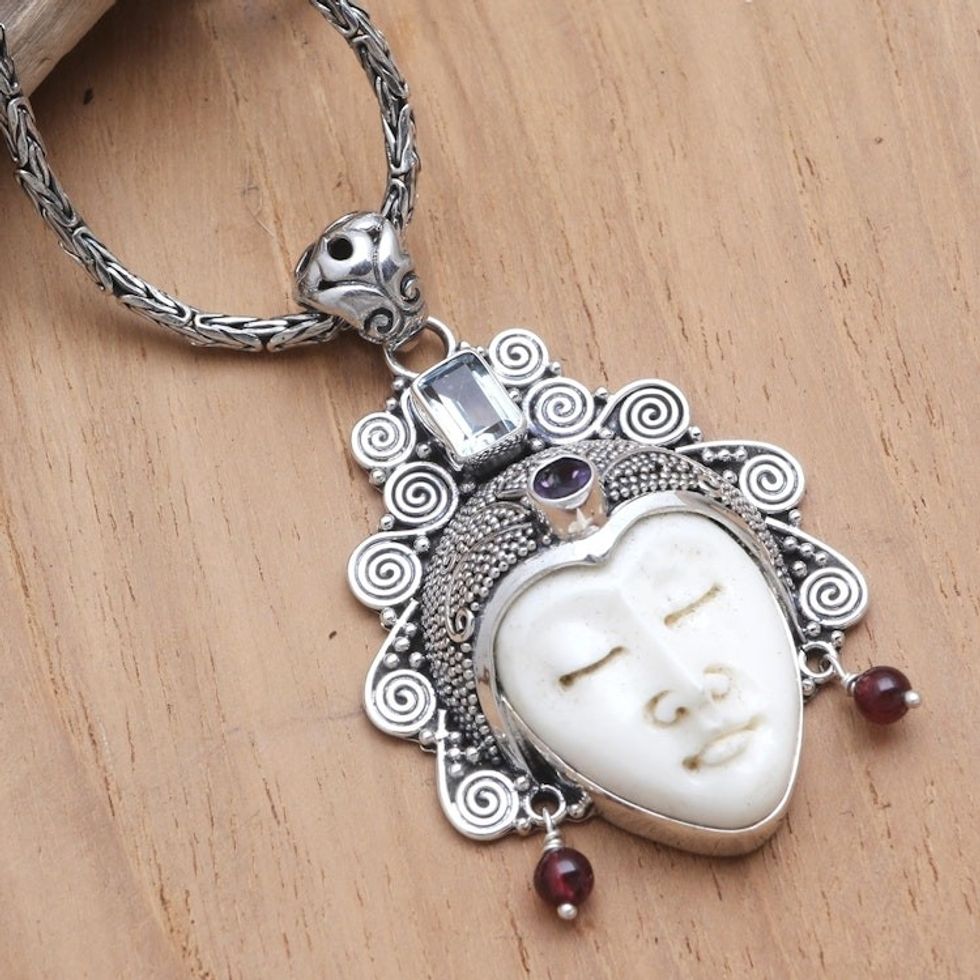 Amethyst and Blue Topaz Pendant Necklace 'Sleeping Royal in Blue'