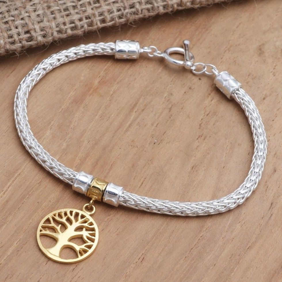 Hand Made Gold-Plated Sterling Silver Charm Bracelet 'Tall Tree in Gold'