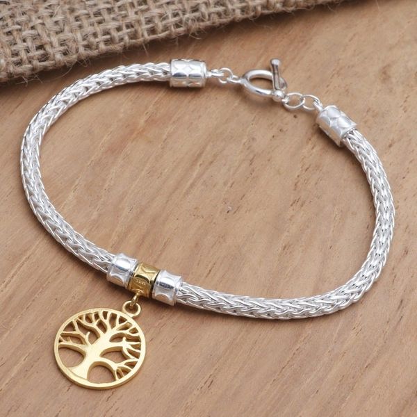 Alternate image for Hand Made Gold-Plated Sterling Silver Charm Bracelet Tall Tree in Gold