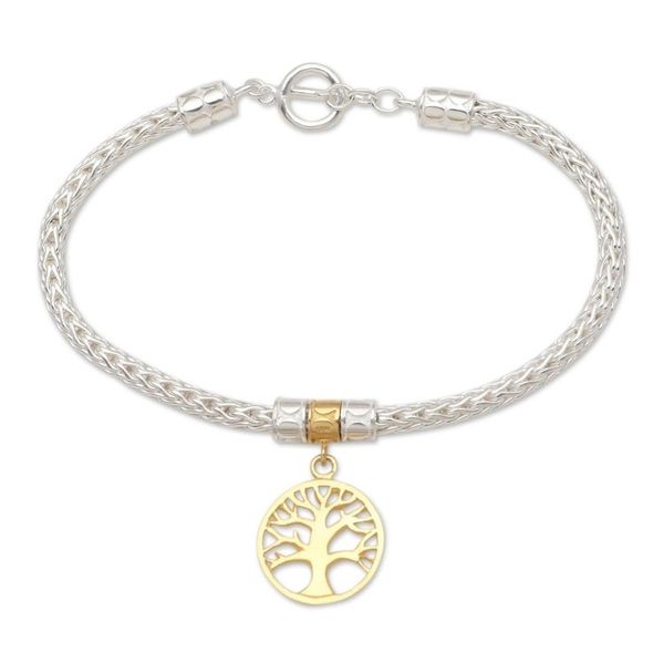 Alternate image for Hand Made Gold-Plated Sterling Silver Charm Bracelet Tall Tree in Gold