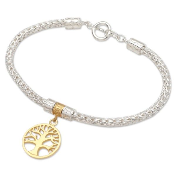 Alternate image for Hand Made Gold-Plated Sterling Silver Charm Bracelet Tall Tree in Gold