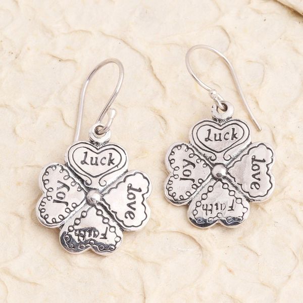 Alternate image for Luck Themed Sterling Silver Dangle Earrings Leaves of Luck