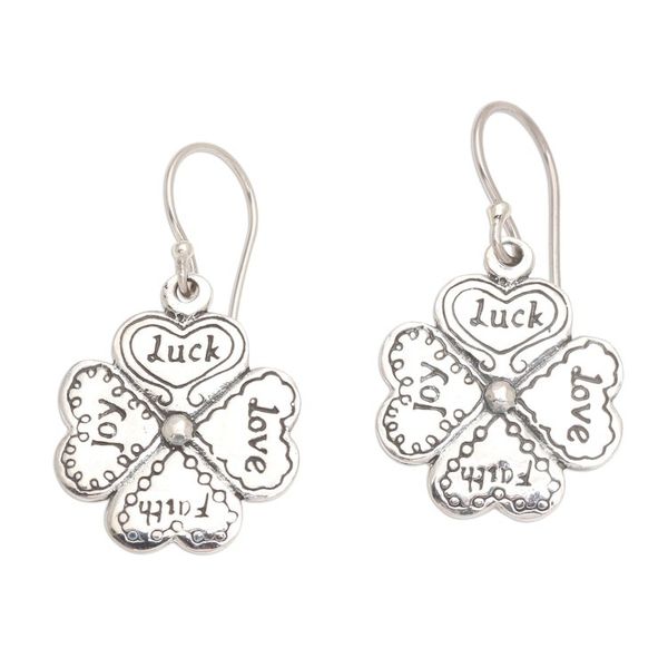 Alternate image for Luck Themed Sterling Silver Dangle Earrings Leaves of Luck