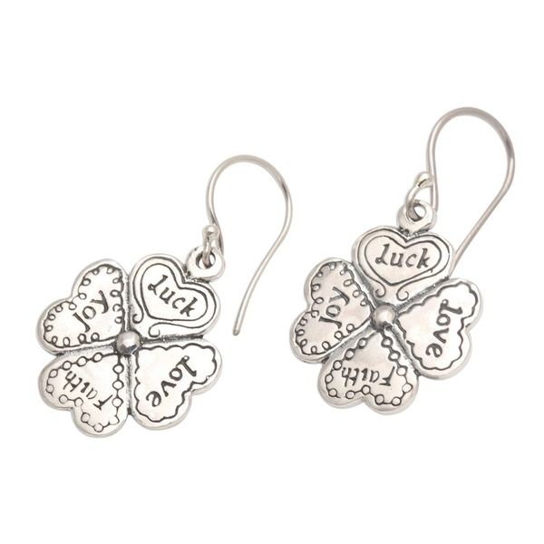 Alternate image for Luck Themed Sterling Silver Dangle Earrings Leaves of Luck