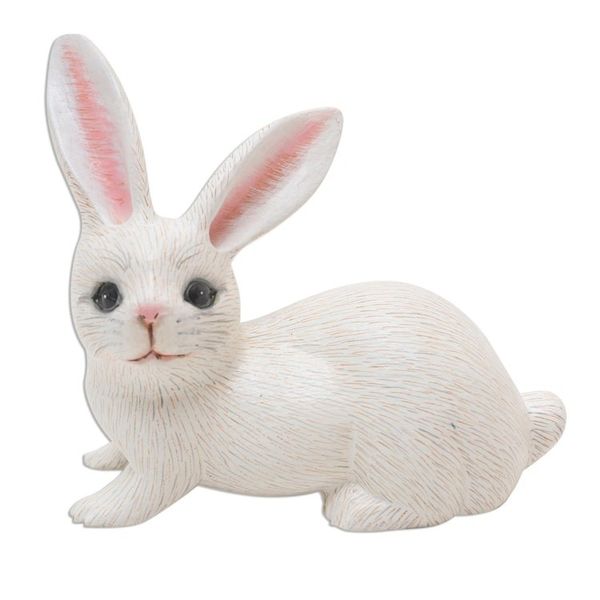 Alternate image for Hand Painted Suar Wood Rabbit Figurine Wise Rabbit in White