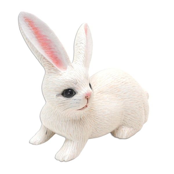 Alternate image for Hand Painted Suar Wood Rabbit Figurine Wise Rabbit in White